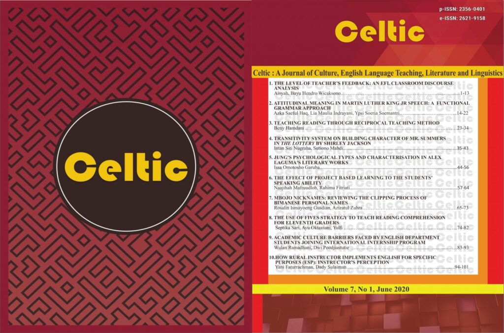 Cover Celtic Terbitan Volume 7 No 1 Juni 2020 (16/7).