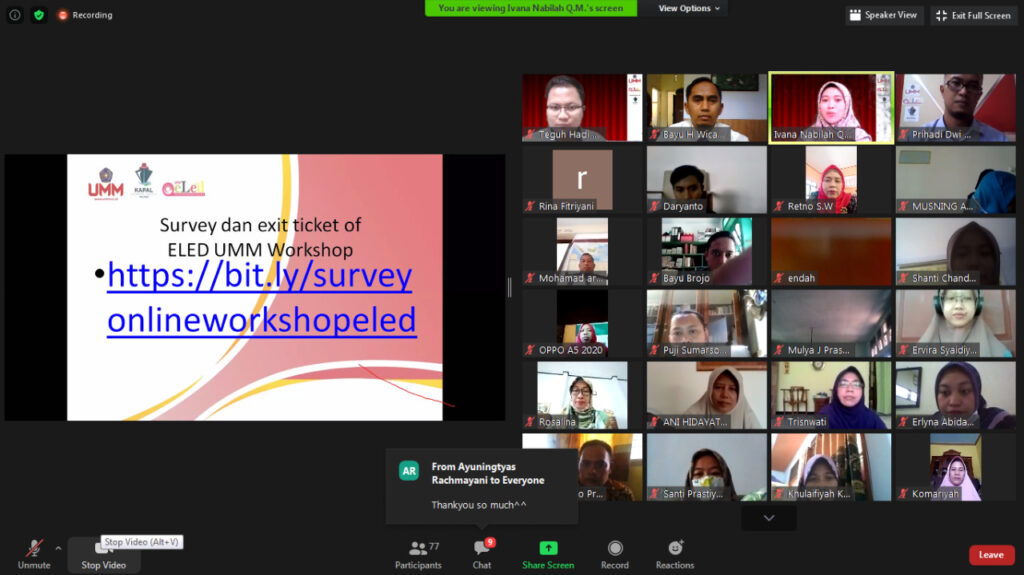 Guru SMA dan SMK sebagai peserta online workshop Project-based Learning (22/6).