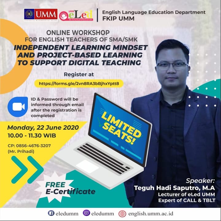 Brosur workshop online Independent Learning Mindset and Project-based Learning.
